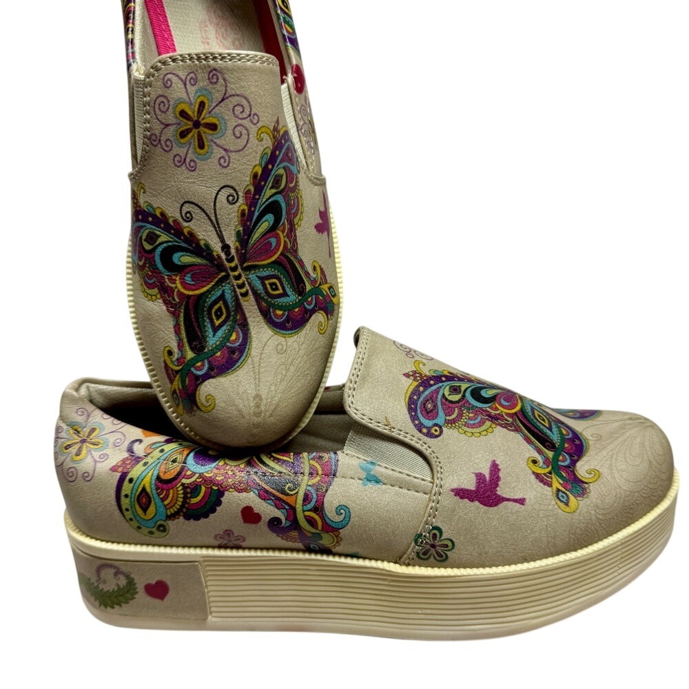 Goby Size 37 US 6.5 Butterfly Colorful‎ Retro Slip On Canvas Sneakers